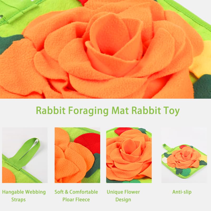 Loperdeve Rabbit Foraging Mat Snuffle Mat For Small Animals Rabbit Toy 11.8''X11.8'' Rabbits Snuffle Mat Pets Interactive Feedin