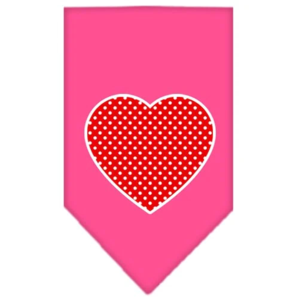 Pet and Dog Bandana Screen Printed, &quot;Red Swiss Dot Heart&quot; Navy Blue Large