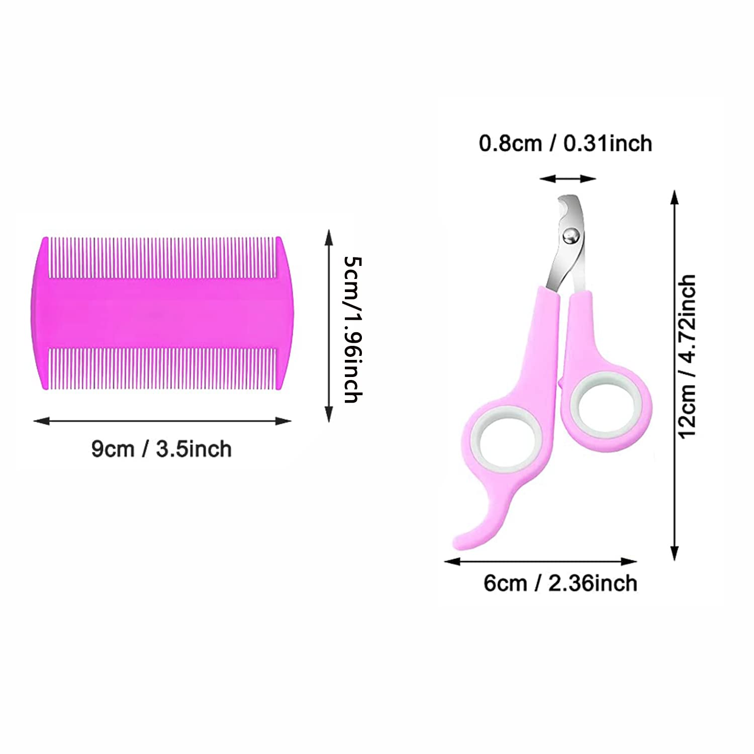 WOOPSOO 7-Piece Small Pet Grooming Kit - Pink Brush, Nail Clippers, Hair Remover & Shampoo Brush for Rabbits & Hamsters