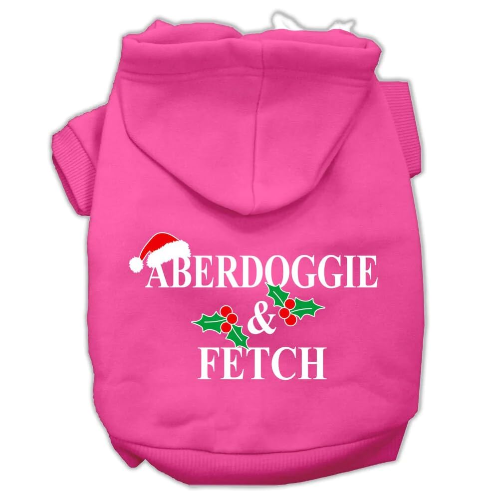 Christmas Pet Dog and Cat Hoodie Screen Printed, Aberdoggie & Fetch Bright Pink XL (14-20 lbs.) \
