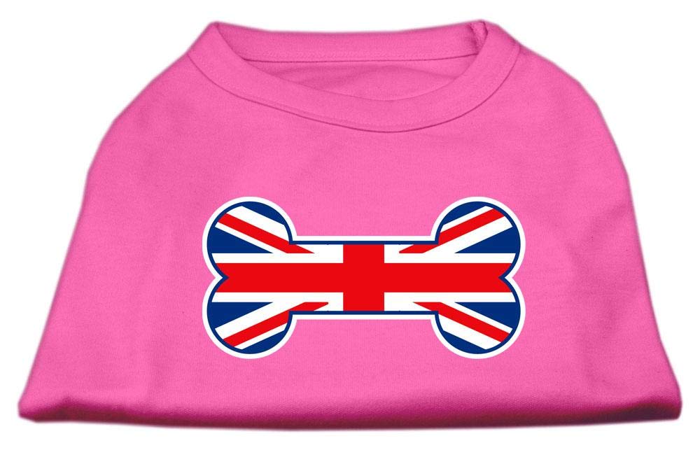 Pet Dog & Cat Shirt Screen Printed, 'Bone Shaped United Kingdom Flag' Bright Pink Xs (0-3 Lbs.)