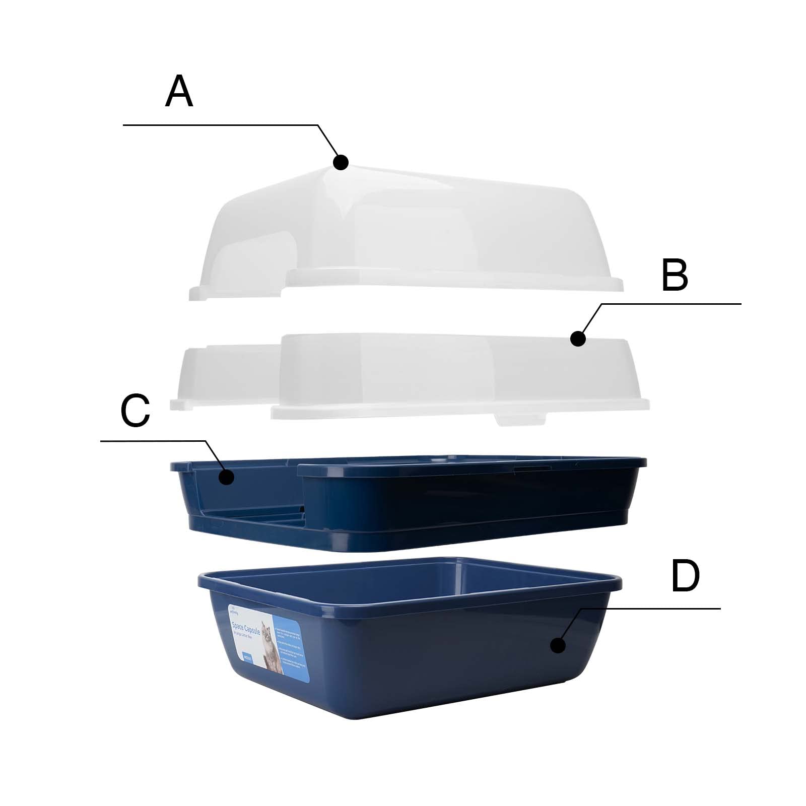 Petfamily Cat Litter Box, Large Foldable Jumbo Hooded Cat Litter Box With Transparent Lid (Navy Blue)