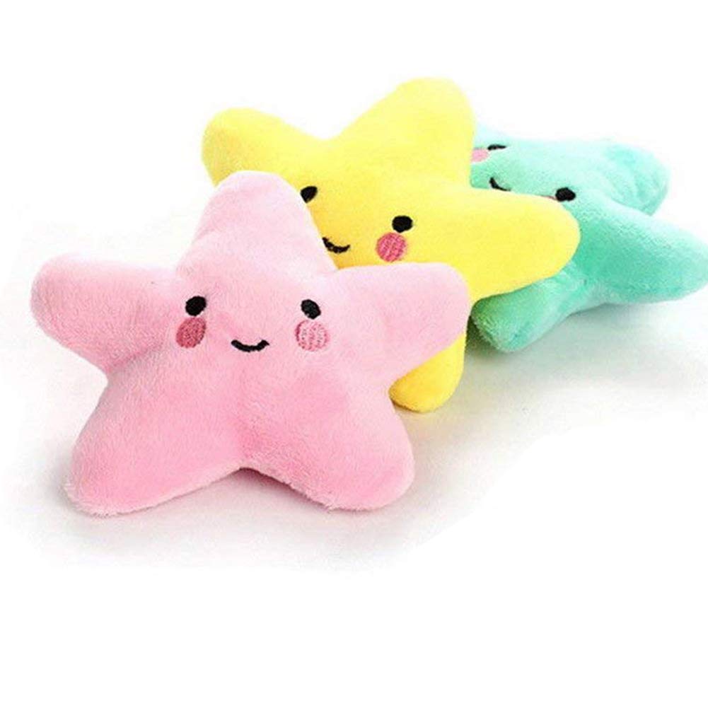 Pet Bite Squeaky Toys Smile Star Cute Stuffed Toys For Dogs Puppy Biting Bb Sound Chew Squeaker Cloud Shape Plush Toy For Cats & Small Animals Exercise Entertainment,3 Pack (Star)
