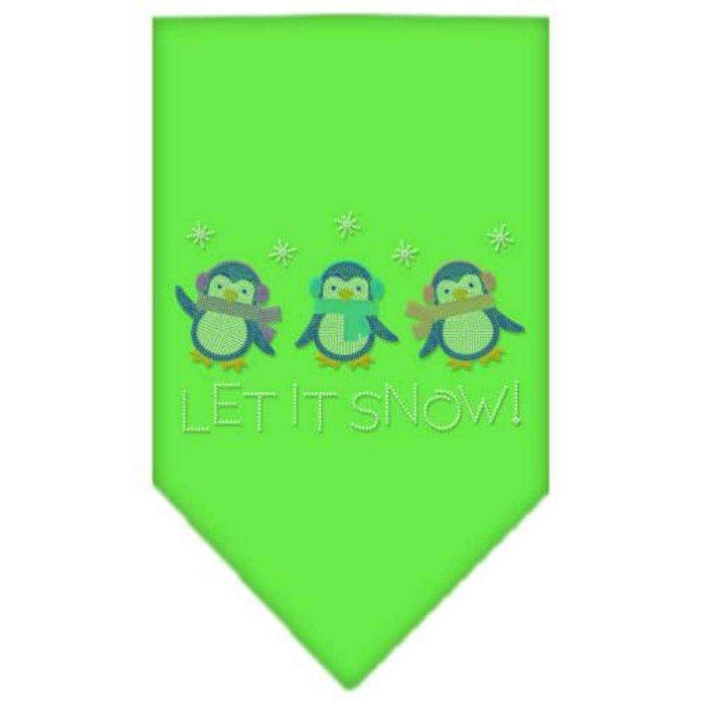 Christmas Pet and Dog Bandana Rhinestone, "Let It Snow Penguins" Lime Green Large