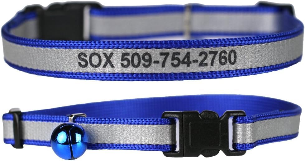 Gotags Personalized Reflective Cat Collars, Engraved Custom Cat Collar With Name And Phone Identification, Breakaway Collar With