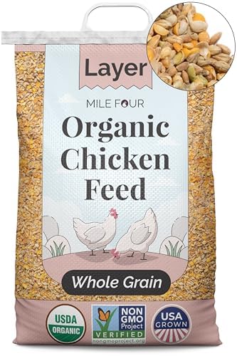 Mile Four Organic Chicken Feed - Layer Whole Grain, Non-GMO, USA Grown, 16% Protein, Corn-Free, Soy-Free, Non-Medicated Feed for