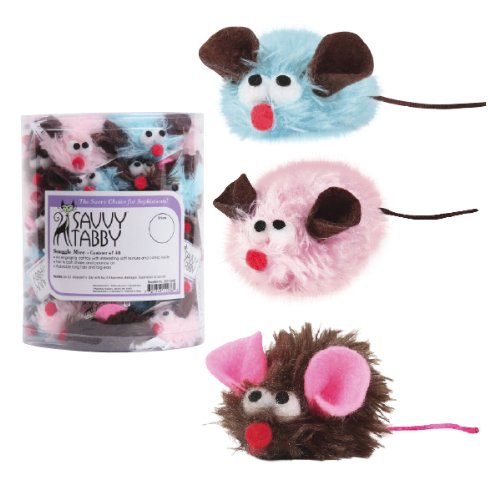 Savvy Tabby Polyester/Felt Snuggle Mice Cat Toys Canister, 48-Pack