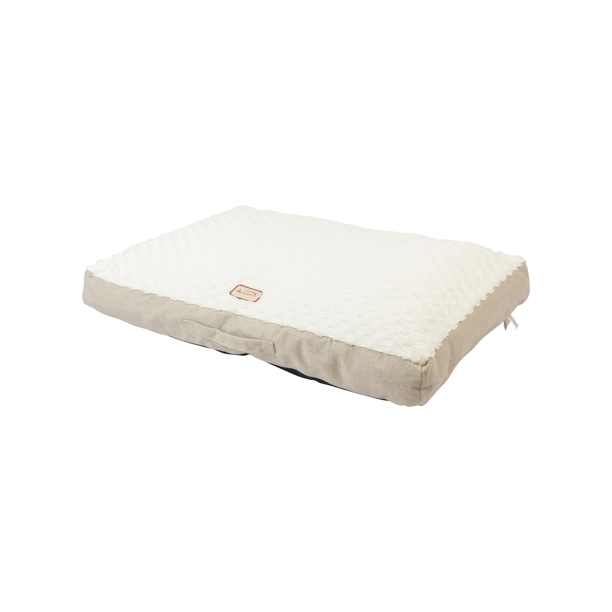 Armarkat Mat Model M12HMB/MB-L Large with Handle, Dog Crate Mat with Poly Fill Cushion & Removable Cover, Beige/White
