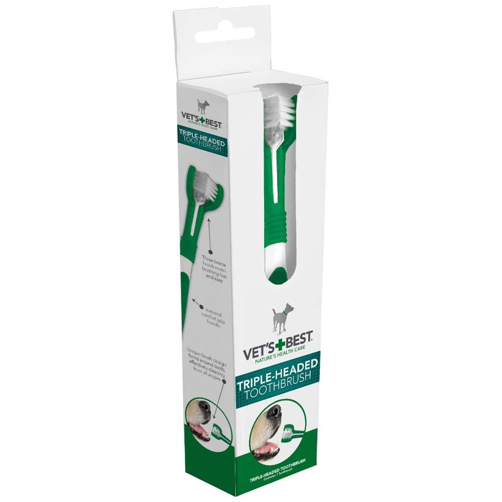 Vets Best Triple Headed Toothbrush For Dogs - Teeth Cleaning And Fresh Breath