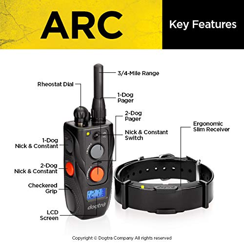 Dogtra Arc 2-Dogs Remote Training Collar - 3/4 Mile Range, Waterproof, Rechargeable, Static Stimulation, Vibration, Audible Tone