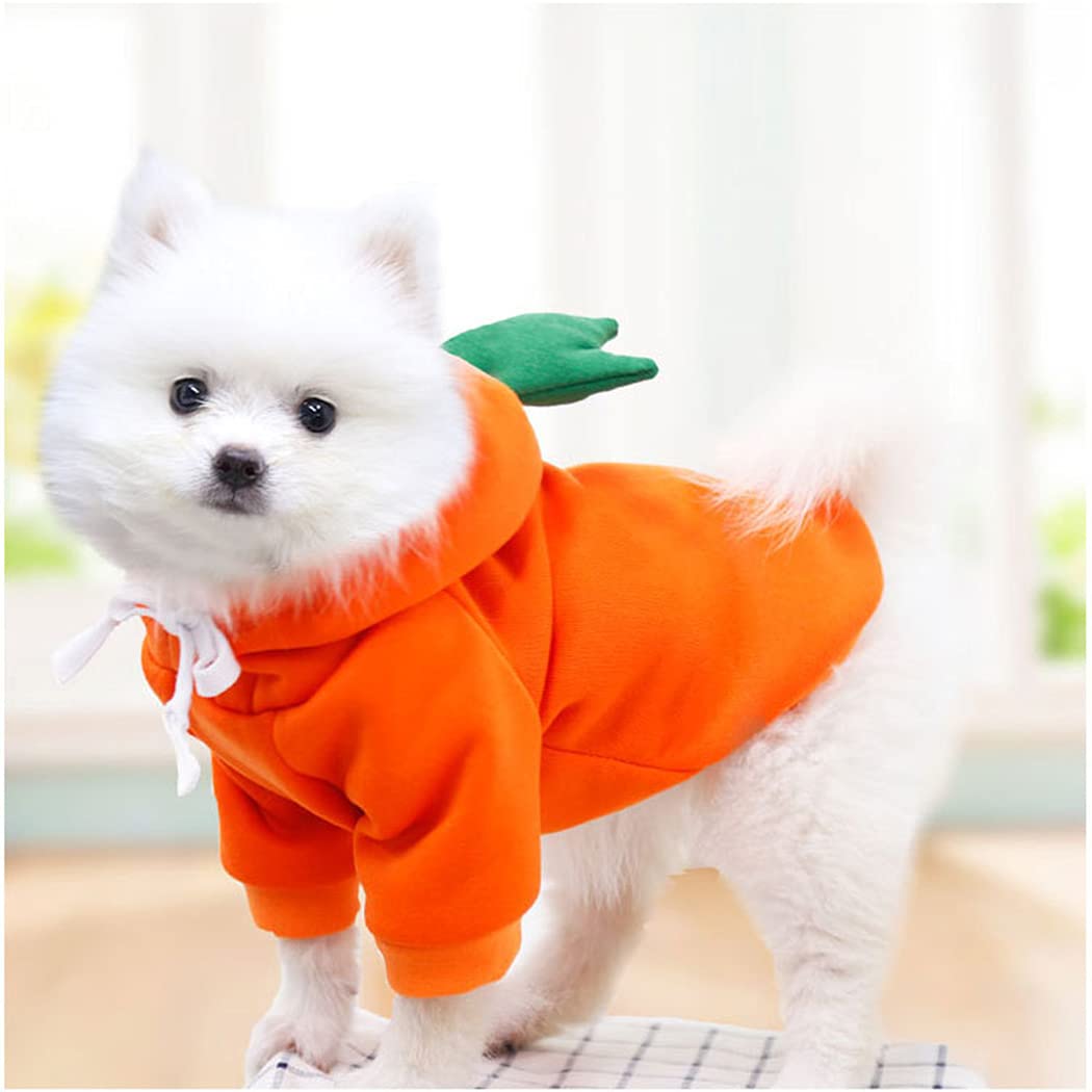 Xiaoyu Pet Clothes Dog Hoodies Warm Sweatshirt Coat Puppy Autumn Winter Apparel Jumpsuit With Fruit Hood, Carrot, M