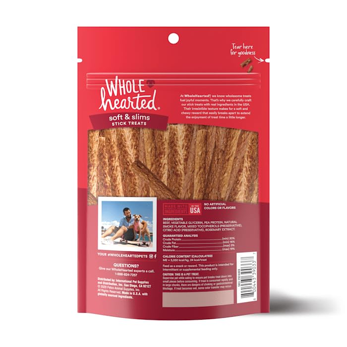 WholeHearted Grain Free Soft and Chewy Beef Recipe Dog Stick Treats 16 oz