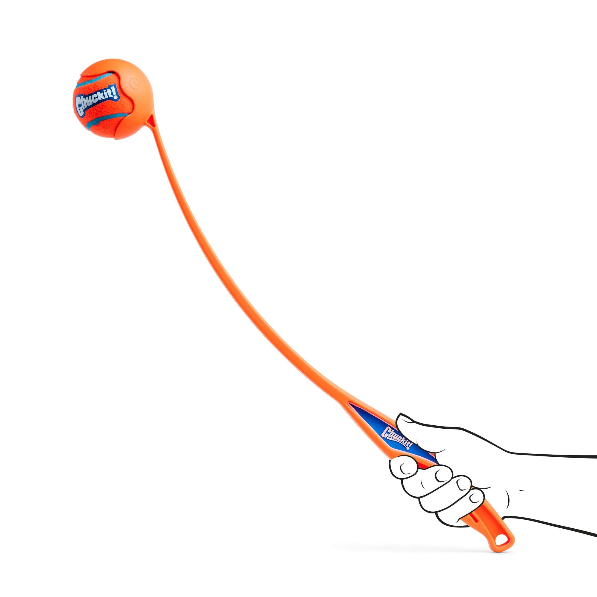 Chuckit! Sport 26L Dog Ball Launcher - Includes A 3-Inch Diameter Large Ball For Dogs 60-100 Pounds - Manual Thrower For Tennis Balls With A Slim Ergonomic Handle - 26-Inch Length