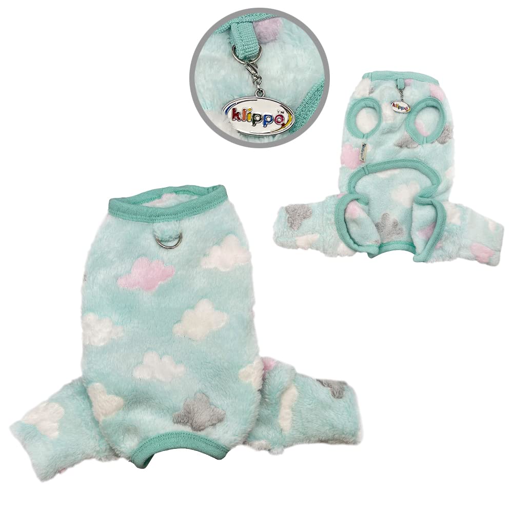 Klippo Dog/Puppy Ultra Soft Plush Front Sleeveless Pajamas/Bodysuit/Loungewear/Coverall (Fluffy Clouds, Small)