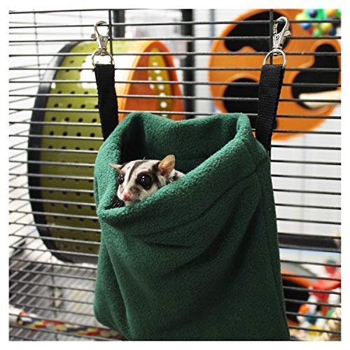 Deluxe Nest Pouch (Green) - Hanging Fleece Cage Accessory Toy - For Sugar Gliders, Squirrels, Marmosets, Hamsters, Ferrets, Bird