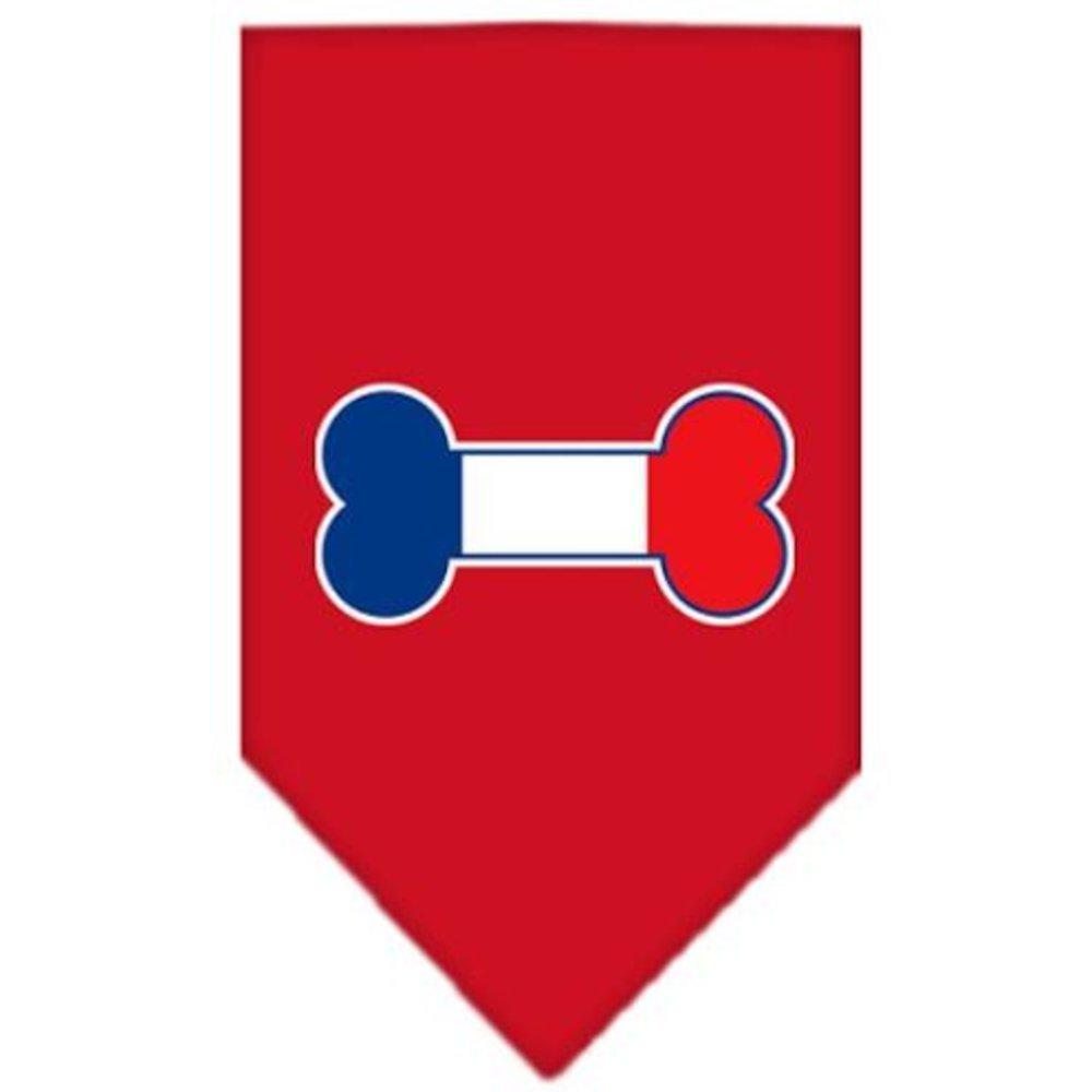 Pet and Dog Bandana Screen Printed, &quot;Bone Shaped France Flag&quot; Red Large