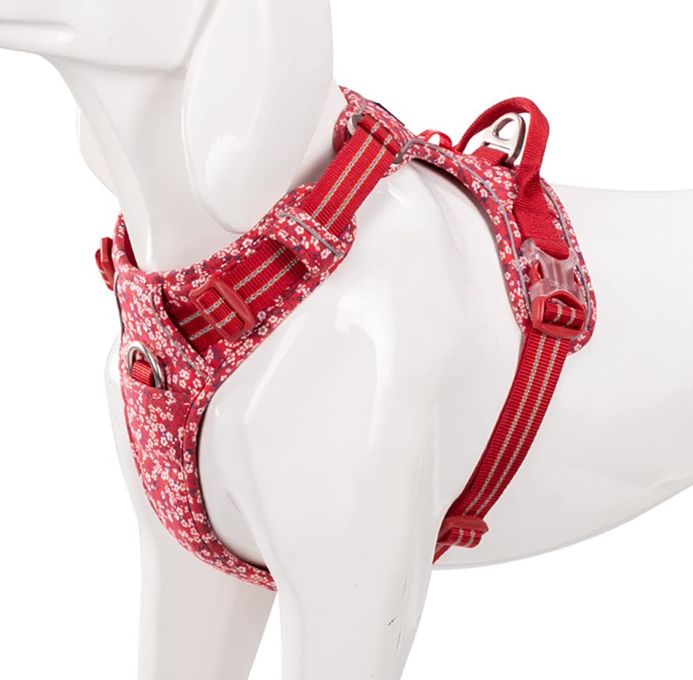 Sgoda Dog Floral Patent Harness, No-Pull Pet Harness With Handle, Red, Large