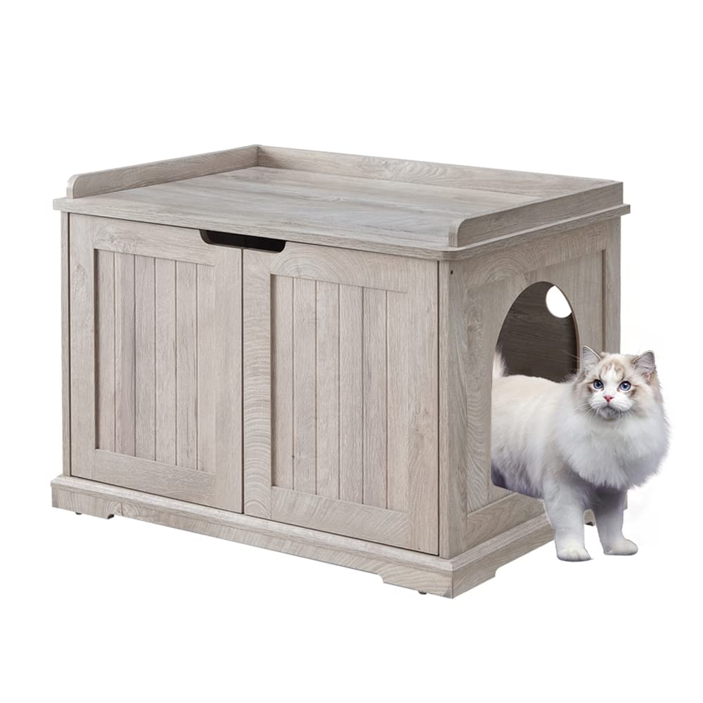 unipaws Cat Litter Box Enclosure Furniture, Hidden Litter Box Cover Washroom, Dog Proof Cabinet for Large Cat, Hideaway House, W