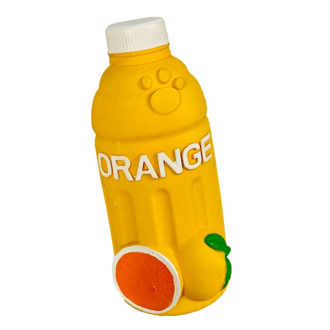 KsPups Cute Floating Emulsion Fruit Bottle Dog AntiBite Chew Toys Latex Pet Squeaky Sounding Toys Squeak Letex Dog Toy (Orange)