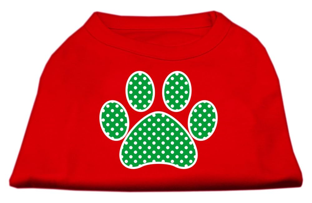 Pet Dog & Cat Shirt Screen Printed, &quot;Swiss Dot Green Paw&quot; Red SM (3-6 lbs.)