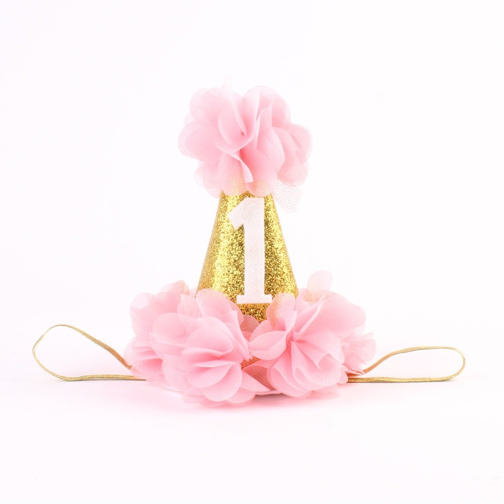 Stock Show 1St Pet Birthday Cone Hat Dogs Cats Holiday Party Hat Headwear Costume With Flowers Accessories And Adjustable Headband For Small Medium Dogs Cats Pets Baby (Pink)