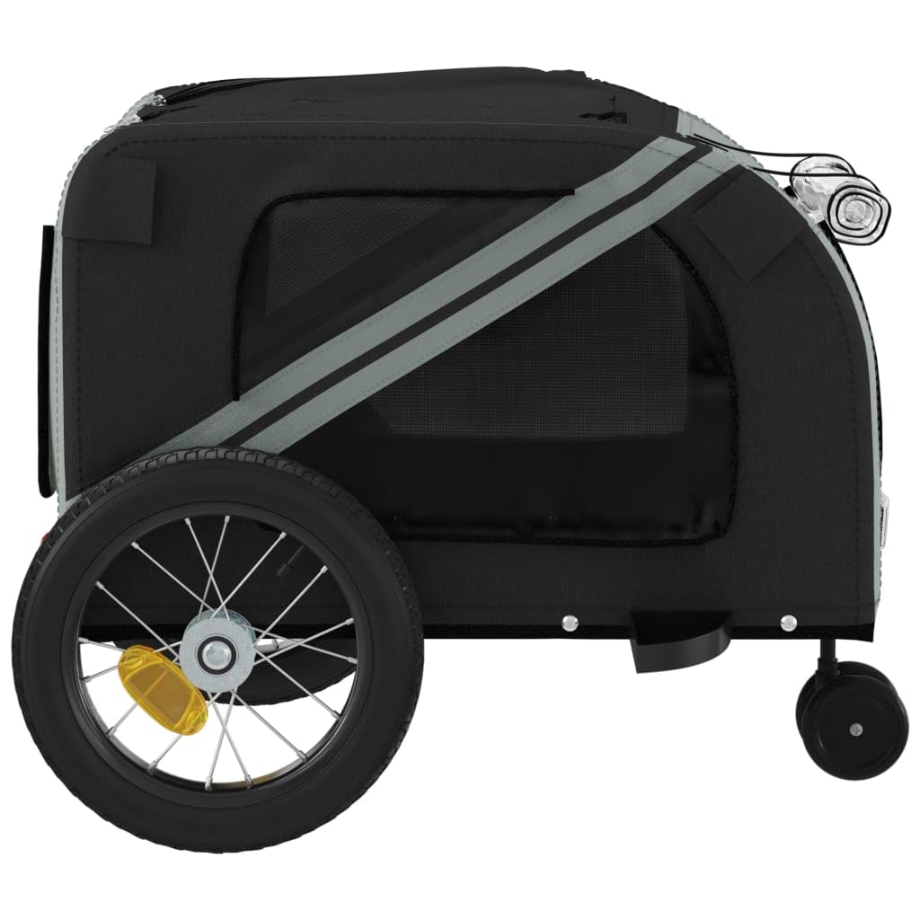 vidaXL Pet Bike Trailer - Gray/Black - Oxford Fabric/Iron - 48&quot; x 20.5&quot; x 20.9&quot; Cabin - Small Pets/Dogs - Smooth Ride Reflectors & Flag