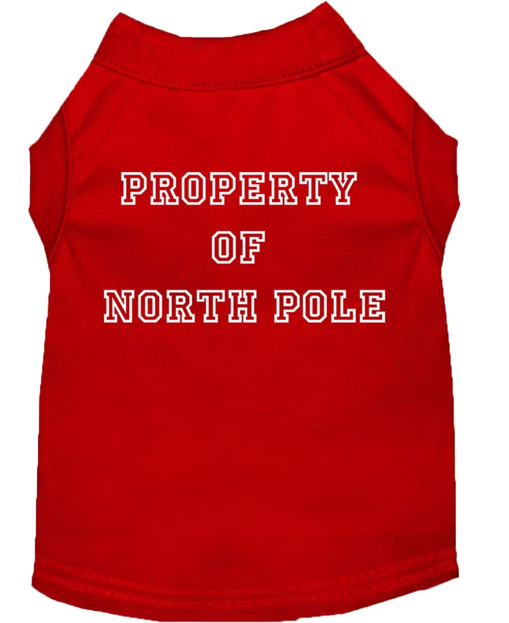 Christmas Screenprinted Dog Shirt, 'Property Of North Pole' Baby Blue Xs (0-3 Lbs.)