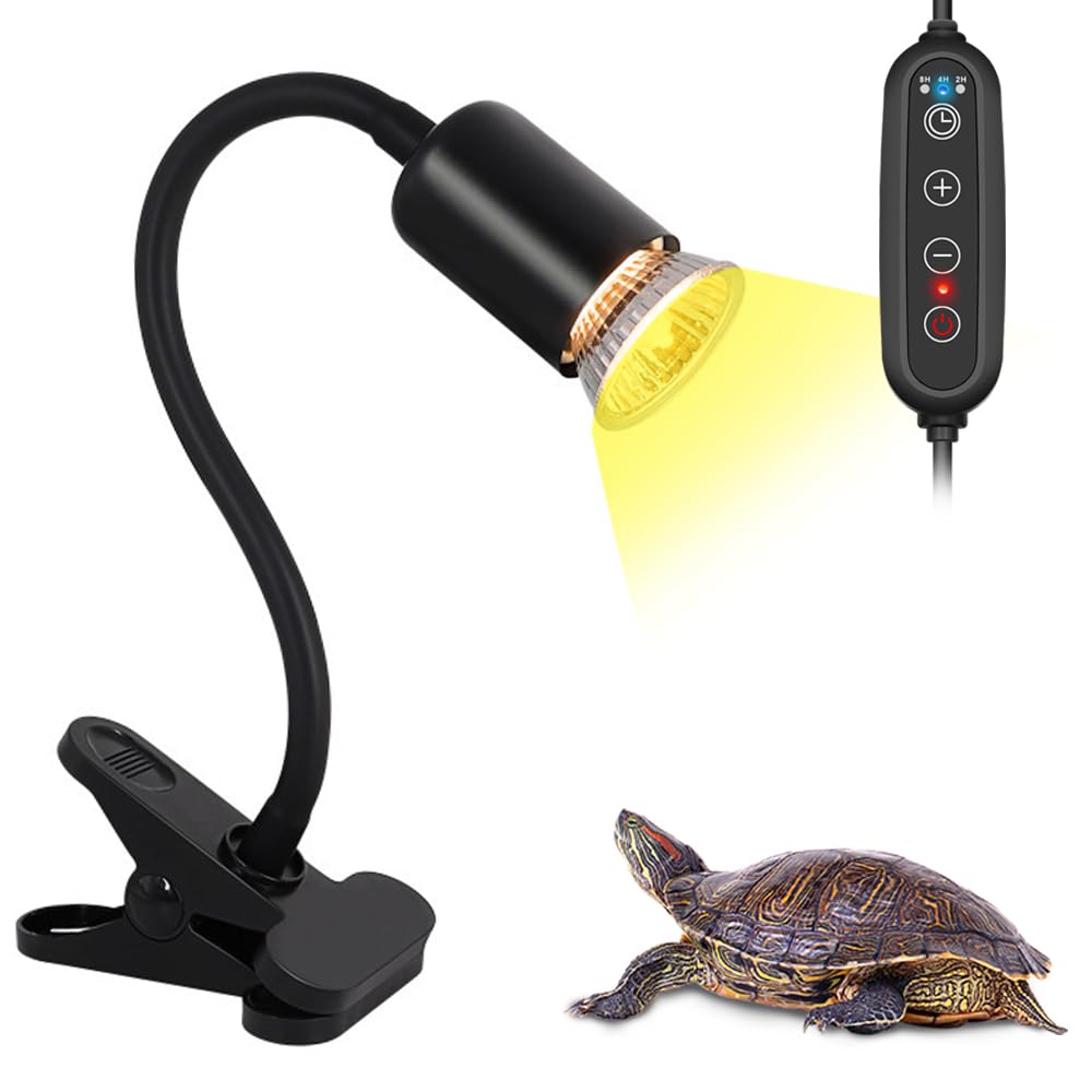 Domica Dimmable Reptile Heat Lamp With Timer + 75W Uva Uvb Light Bulb, Basking Spot Light Simulated Sunlight, Heating Lamp For T