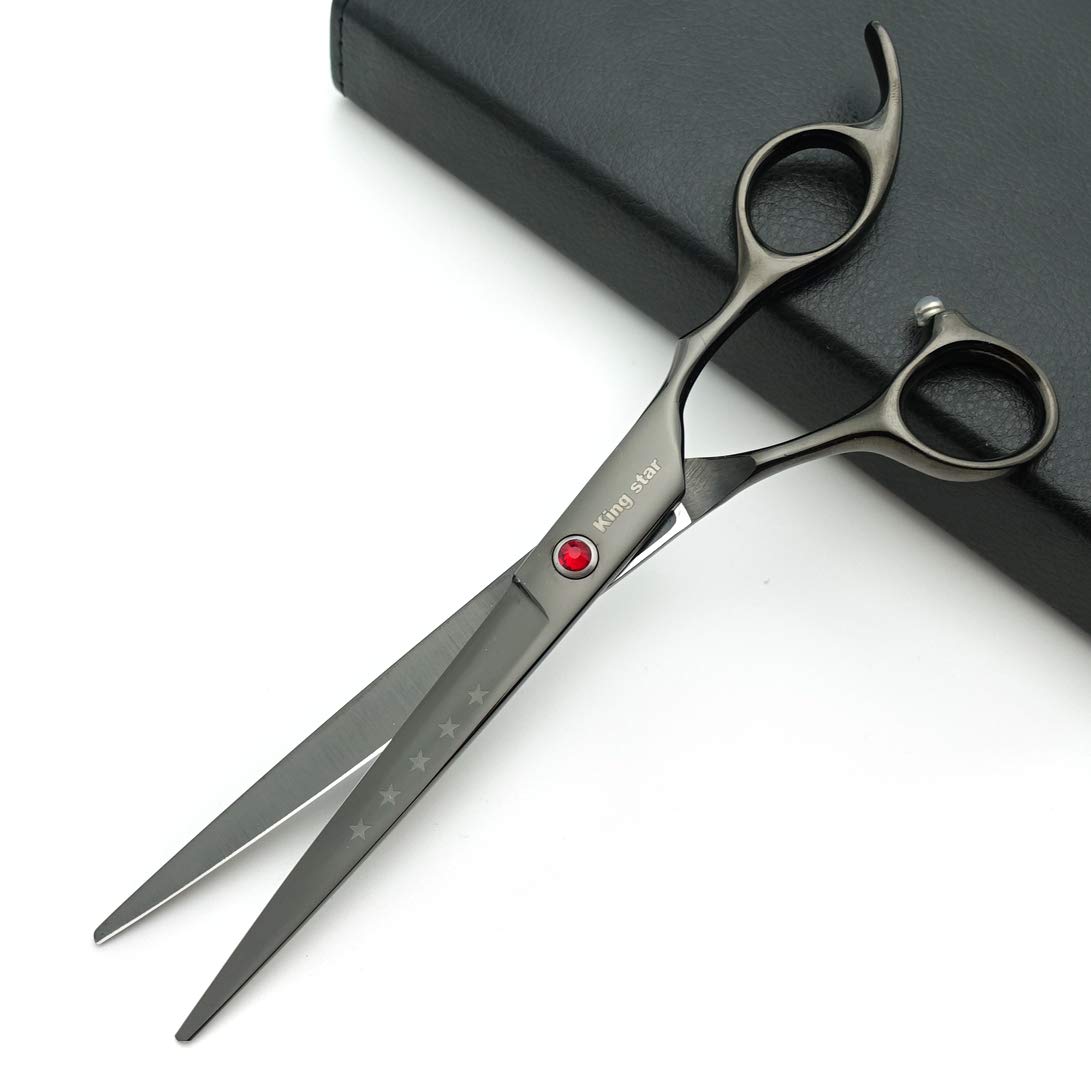 Kingstar 7.0In Professional Pet Grooming Scissors Set,Straight & Thinning & Curved Scissors 3Pcs Set With Comb For Dog Grooming,A419 (Black-Grey)