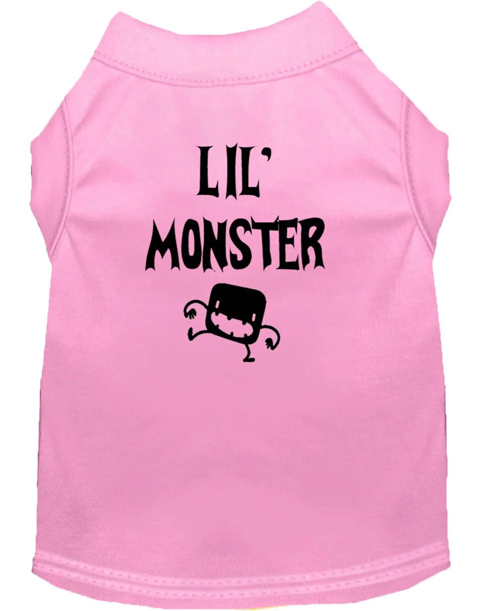 Halloween Pet Dog & Cat Shirt Screen Printed, Lil Monster Light Pink 3XL (25-35 lbs.)