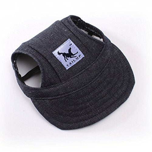 Leconpet Baseball Caps Hats With Neck Strap Adjustable Comfortable Ear Holes For Small Medium And Large Dogs In Outdoor Sun Protection (M, Black Jeans)