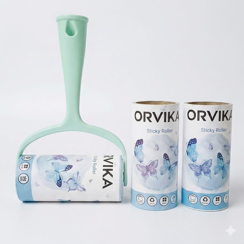 ORVIKA Pet Hair Lint Roller with Handle for Clothes Sofa Carpet Bed Sheets and Car Seats | Reusable Fabric Fur Dust Remover Clea
