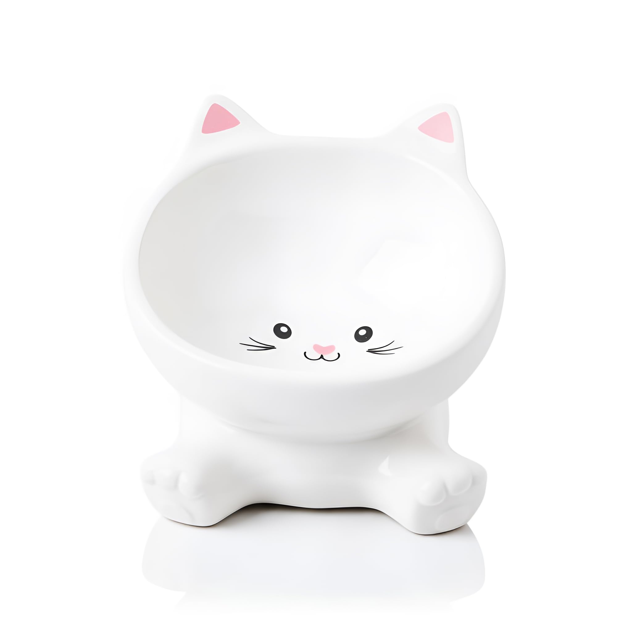 Elevated Cat Bowls, 4.9 Inch Ceramic 3D Raised Cat Food Bowl for Whisker Fatigue, Slanted Cute Kitten Food Bowl & Porcelain Wate