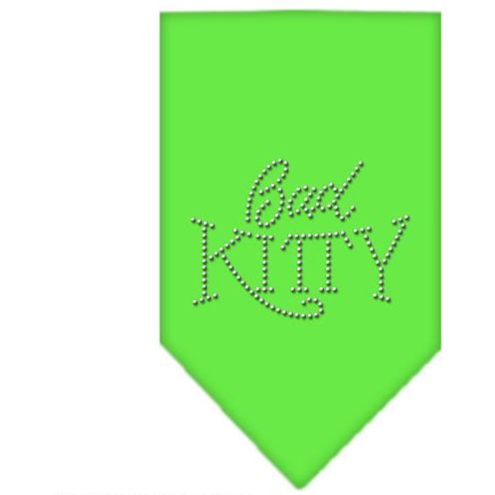 Pet and Dog Bandana Rhinestone, &quot;Bad Kitty&quot; Lime Green Large