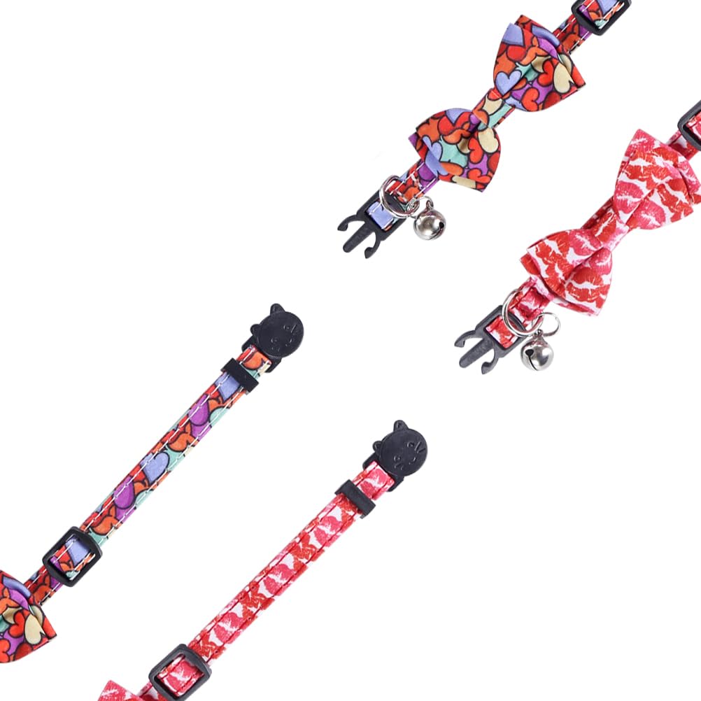 Valentine'S Day Cat Collar Breakaway With Cute Bow Tie And Bell For Kitty Adjustable Safety Love Heart
