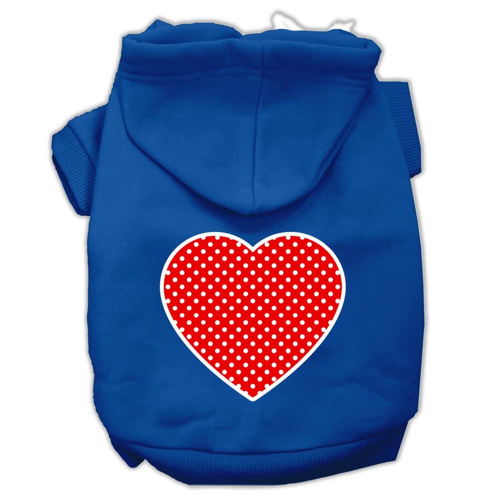 Pet Dog & Cat Hoodie Screen Printed, 'Red Swiss Dots Heart' Blue 2Xl (20-25 Lbs.)