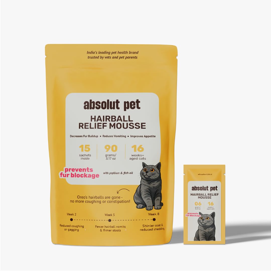 Absolut Pet Cat Supplement For Hair Ball Relief, Creamy Treats That Reduce Hairball Formation With Fish Oil & Psyllium (30 Sache