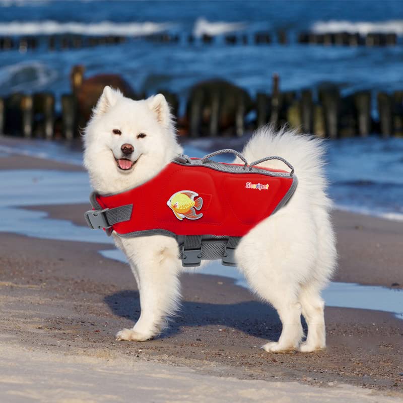 Sheripet Dog Life Jacket For Large Dogs, Dog Life Vest For Swimming Boating With Fashion Fabric Patches, Pet Safety Lifepreserve