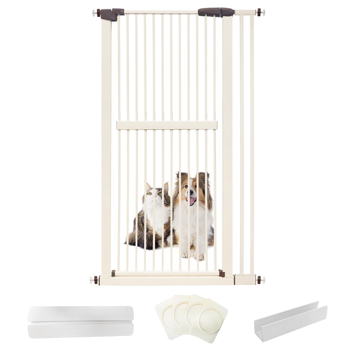 Lumizone Extra Tall Cat Gate 61.02' High Pressure Mounted Extra Wide 34.06'-38.38' (17Sizes) 1.37' Gap No Drilling Auto-Close Tall Pet Gate For Dogs (Cream, 34.06'-38.38'/86.5-97Cm)