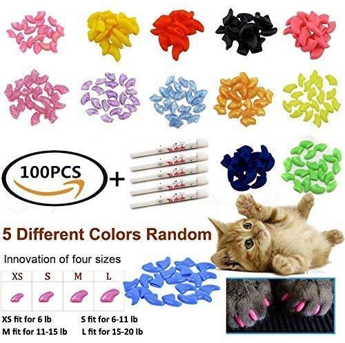 Joyjuly 100Pcs Cat Nail Caps Kitten Caps Cat Caps Cat Nail Covers With 5Pcs Adhesive Glue+5Pcs Applicators+Instruction