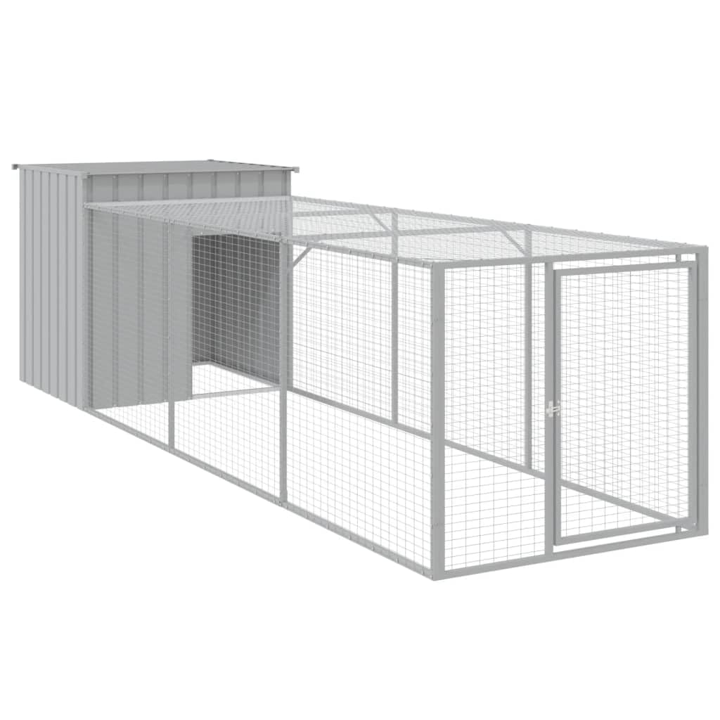 vidaXL Chicken Cage, Chicken Coop with Run, Chicken Shed with Lockable Door and Latch, Hen House for Yard, Light Grey Galvanised Steel