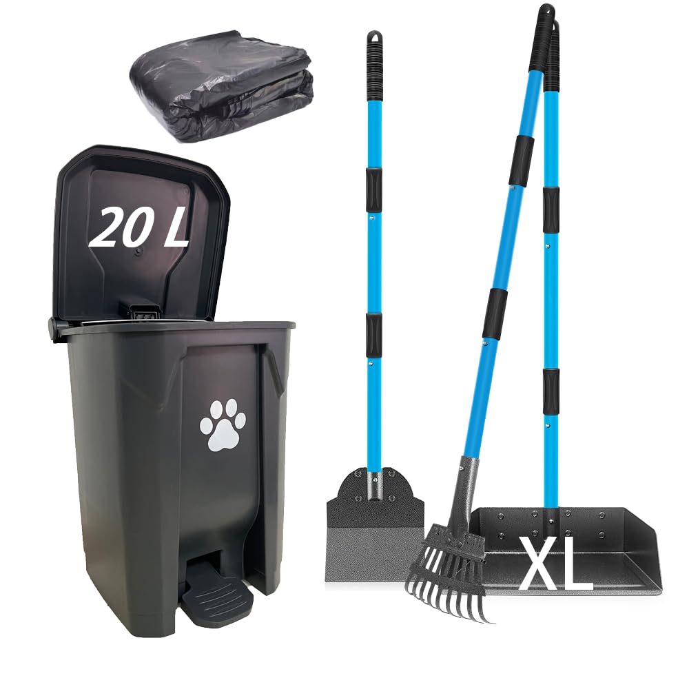 Dog Poop Trash Can For Outdoors With Extra Large Pooper Scooper & 50 Waste Bags - 20L/5 Gallon Large Dog Poop Trash Can Outside 