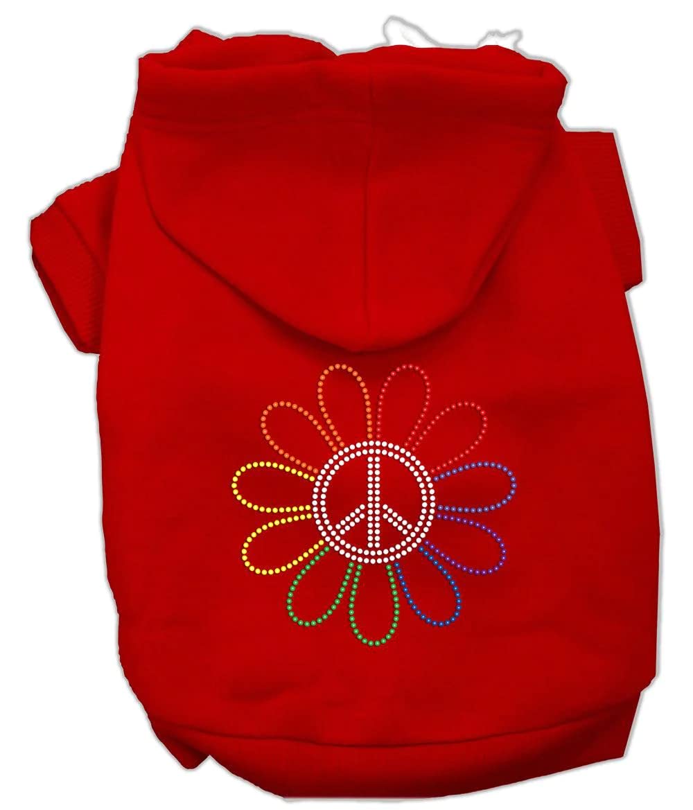 Mirage Pet Products Rhinestone Rainbow Flower Peace Sign Hoodie, Size 14, Cream