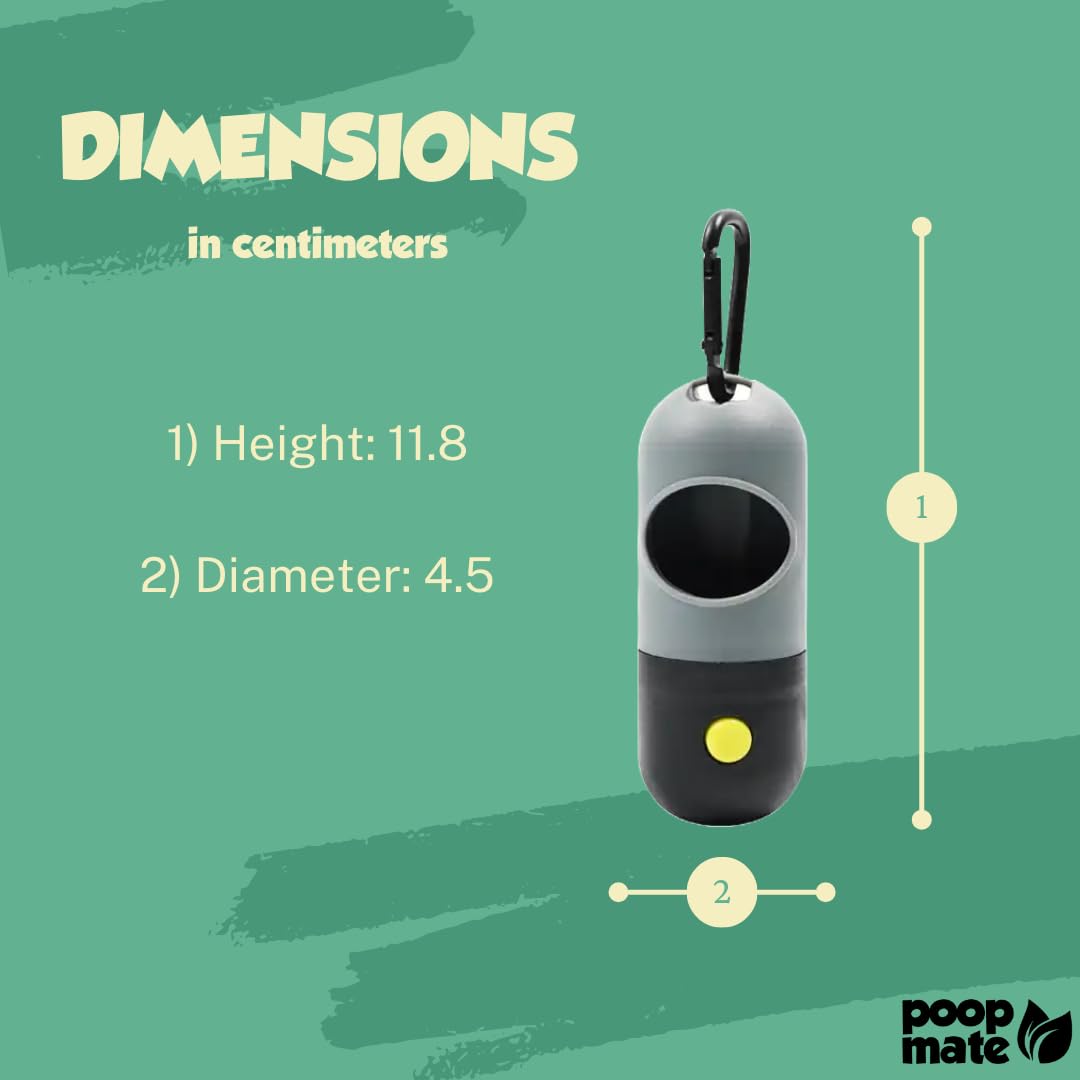 Poop Mate Dog Poop Bag Dispenser With Led Flashlight For Night Walks - Leash Clip & Metal Carabiner - Pet Waste Bag Holder Inclu