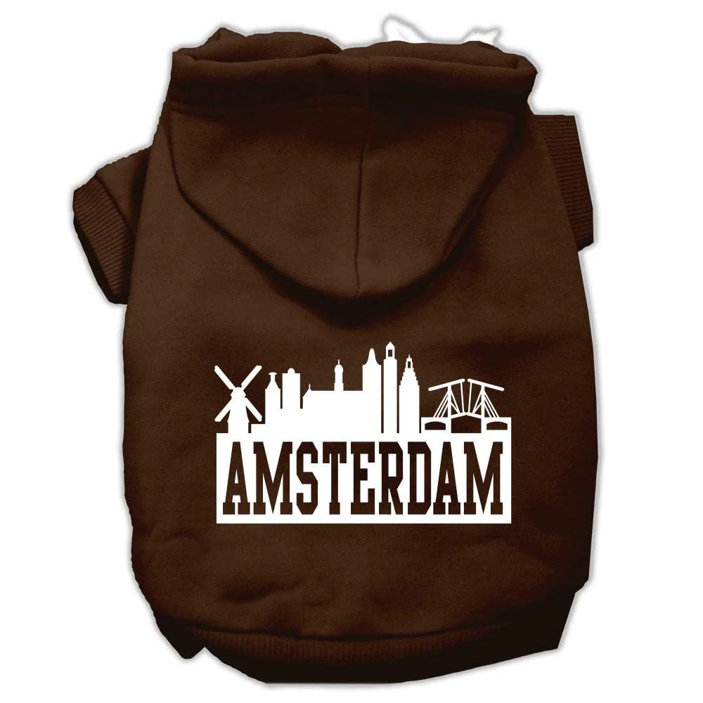 Pet, Dog & Cat Hoodie Screen Printed, &quot;Amsterdam Skyline&quot; Red XL (14-20 lbs.)