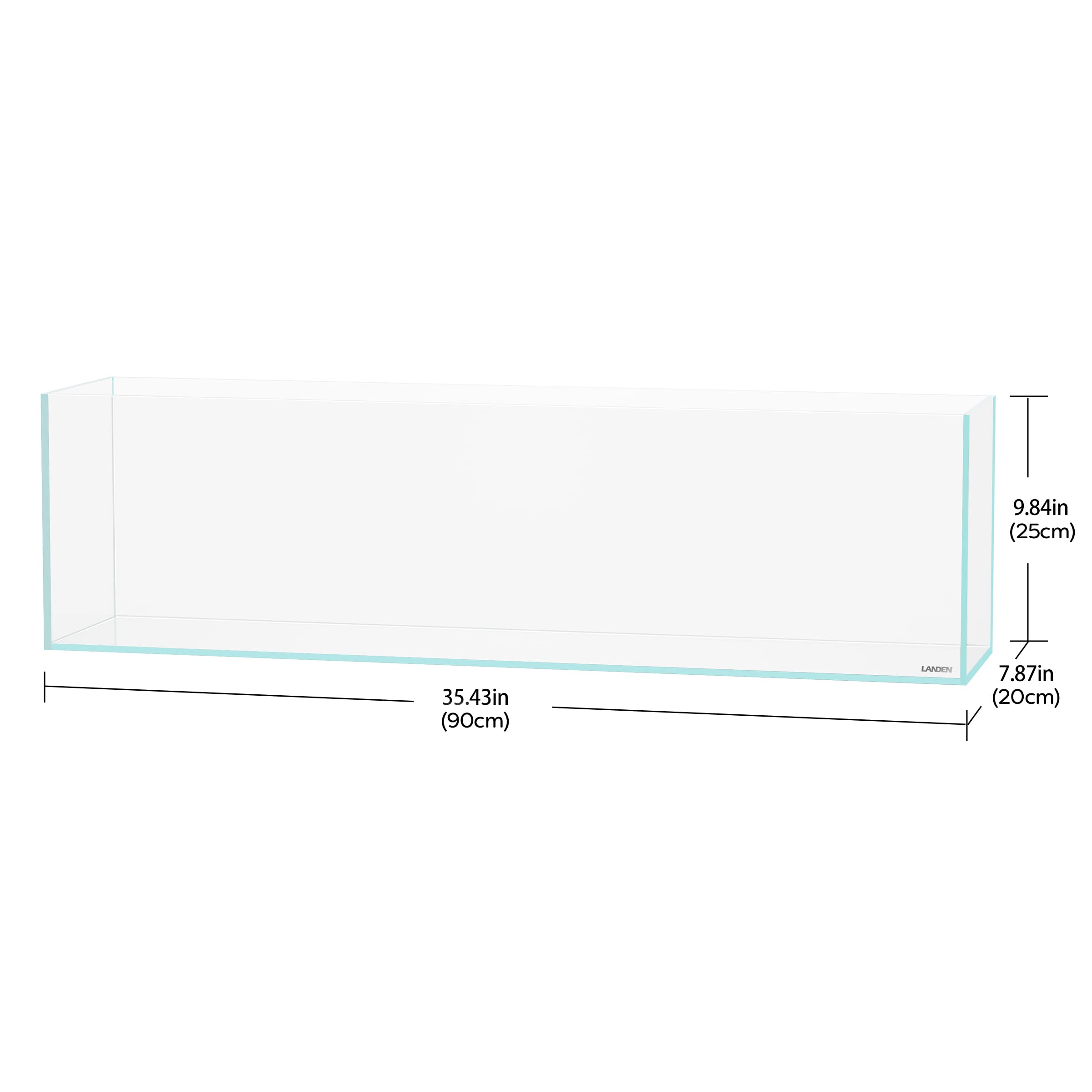 LANDEN 90L 10.8 Gal Rimless Low Iron Aquarium Long Fish Tank, Bookshelf Aquarium, W35.4  D7.87  H9.84 in(90x20x25cm) 6mm Thickne
