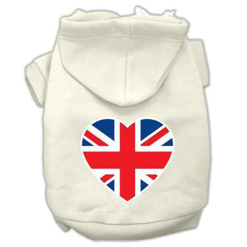 Pet Dog & Cat Hoodie Screen Printed, 'British Flag Heart' Baby Blue Xs (0-3 Lbs.)