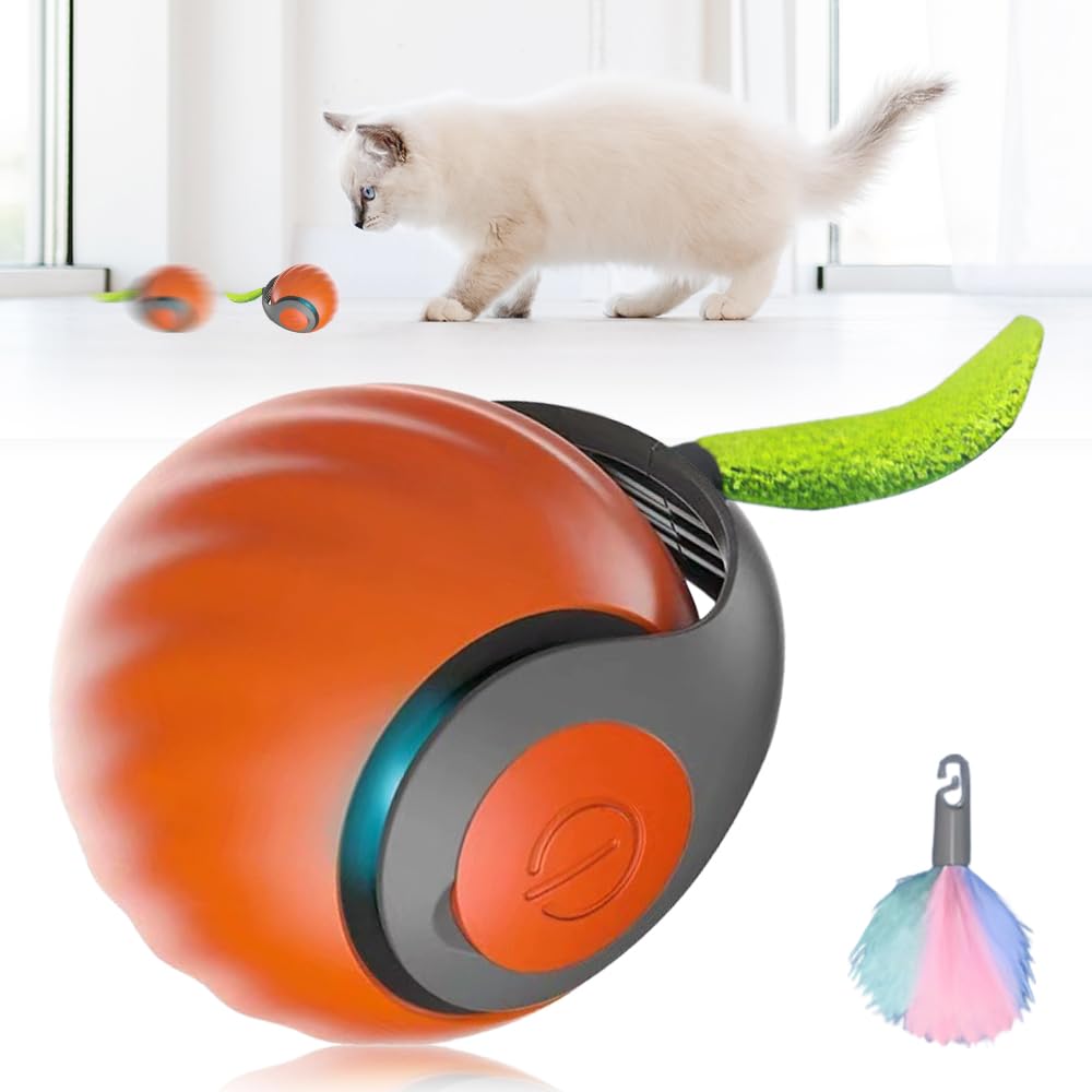 Juvhot Interactive Cat Ball Toy, Automatic Smart Cat Toy Ball, Two Speed Adjustment, Usb Rechargeable, Orange