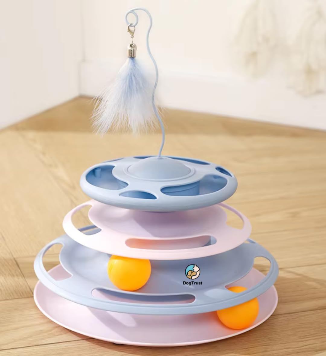 Dog Trust Interactive 3 Tier Cat Ball Track Toy  Multi Layer Rolling Ball Tower For Engaging Play, Scratching, And Mental Stimu