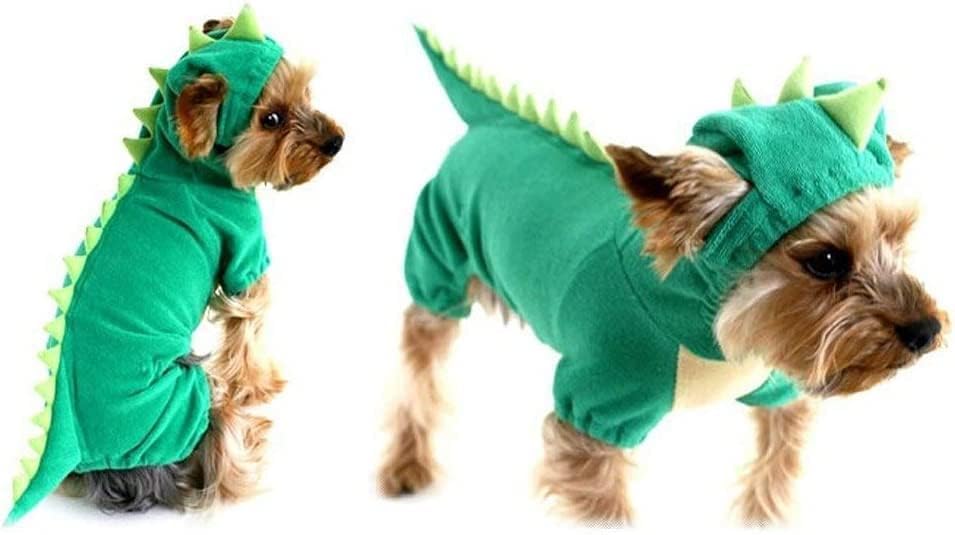 Hotumn Dinosaur Dog Halloween Costume Pet Dino Hoodie For Small Dogs (X-Small, Green)